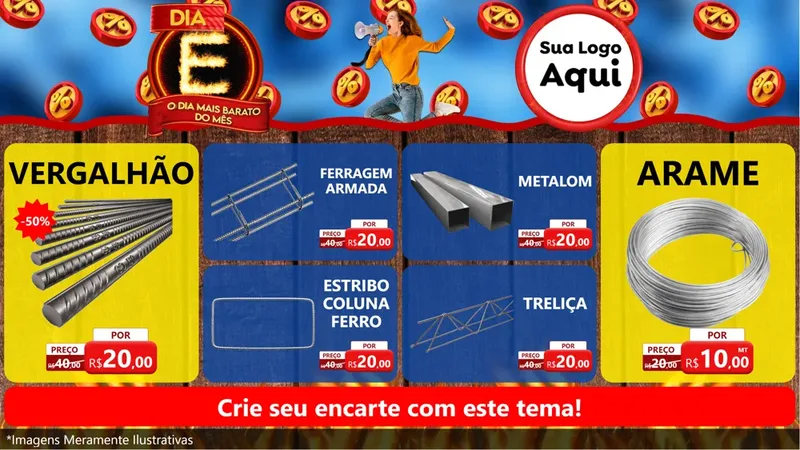 Modelo de TV para TV Horizontal com o tema Dia E - O Dia Mais Barato Do Mês para Ferragens