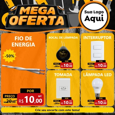 Modelo de Rede Social para Feed Facebook com o tema Mega Oferta para Materiais Elétricos