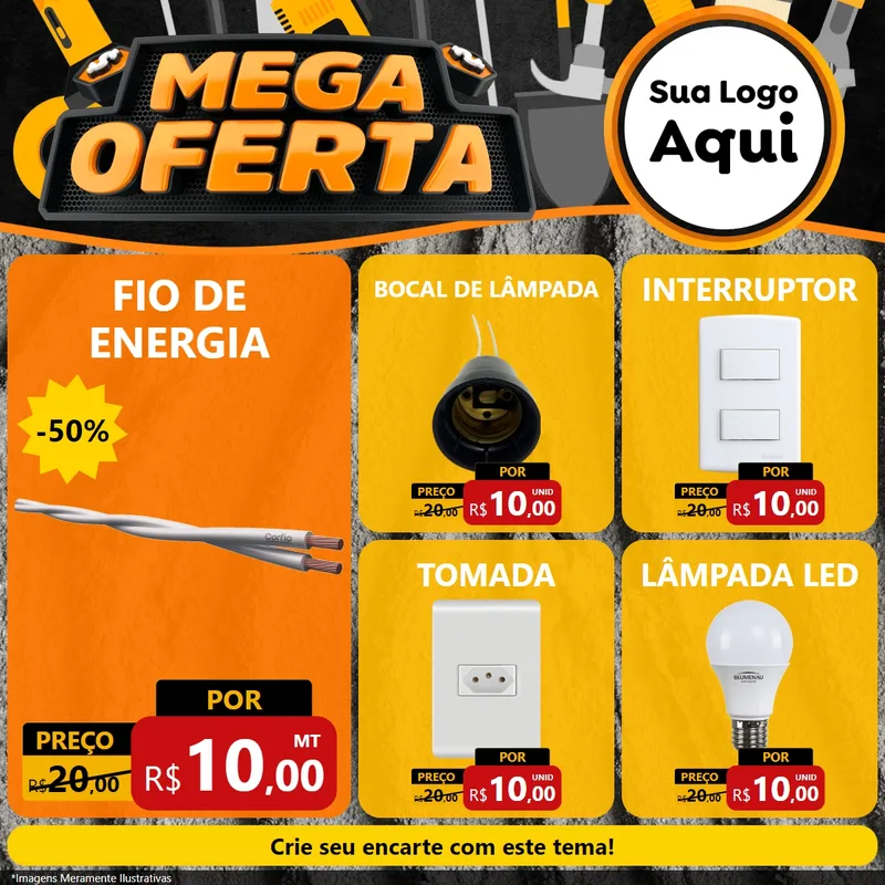 Modelo de Rede Social para Feed Facebook com o tema Mega Oferta para Materiais Elétricos