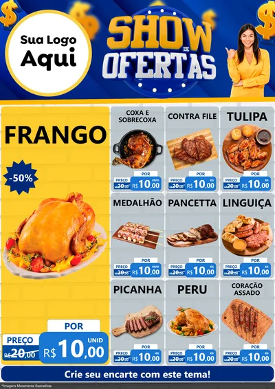 Modelo de Encarte para Encarte A4 Vertical com o tema Show de Ofertas para Assados