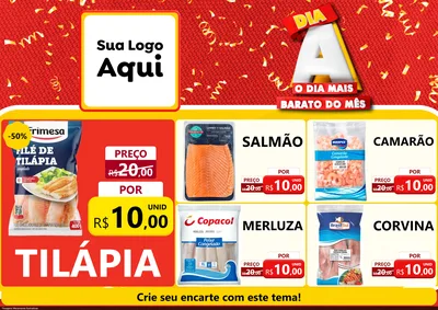 Modelo de Encarte para Encarte A4 Horizontal com o tema Dia A o Dia Mais Barato do Mês para Peixaria