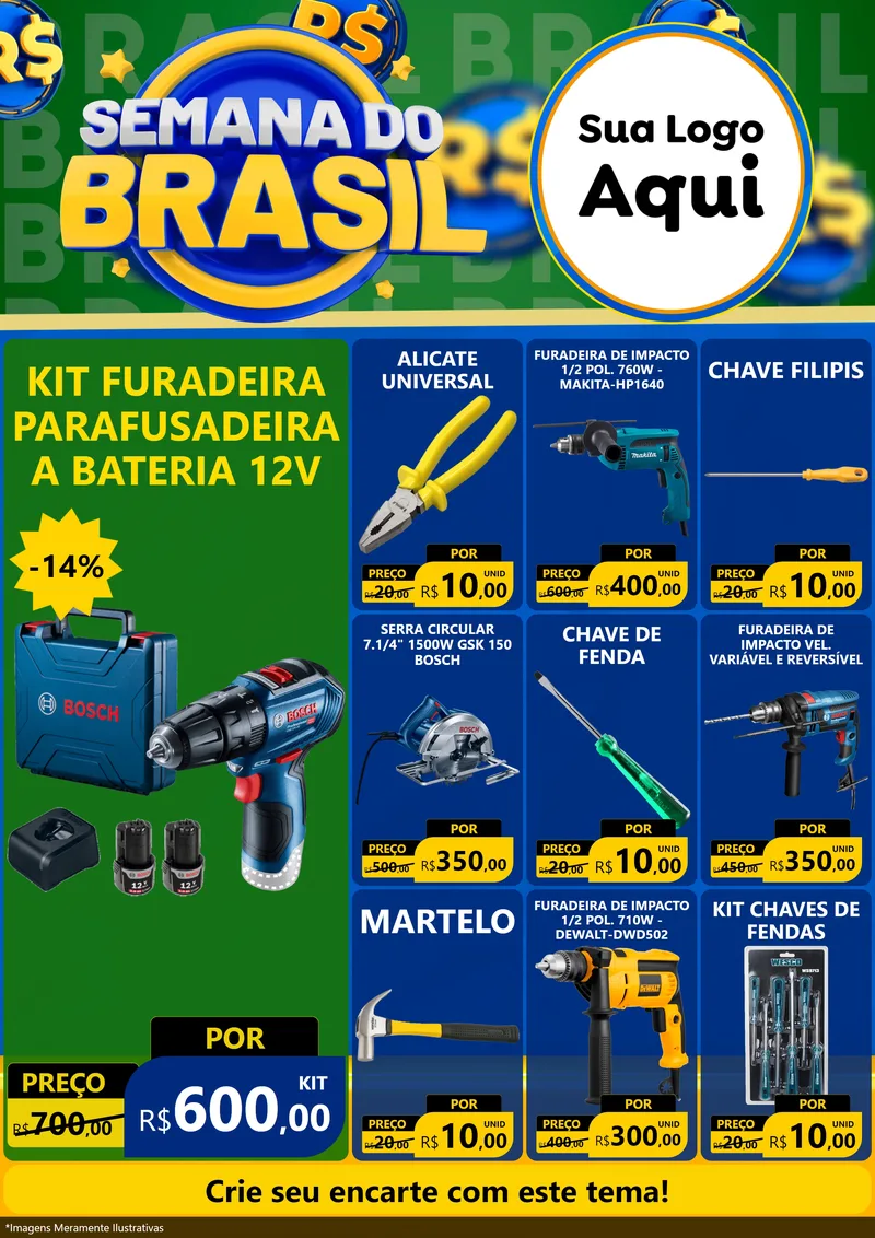 Modelo de Encarte para Encarte A4 Vertical com o tema Semana Do Brasil para Maquinas e Ferramentas