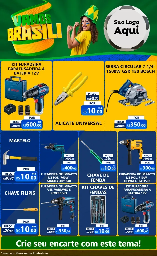 Modelo de Encarte para Encarte Grande com o tema Vamos Brasil - Copa para Maquinas e Ferramentas