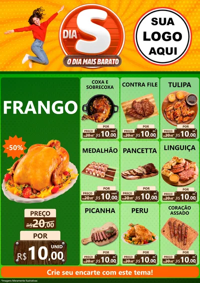 Modelo de Encarte para Encarte A4 Vertical com o tema Dia S - O Dia Mais Barato para Assados