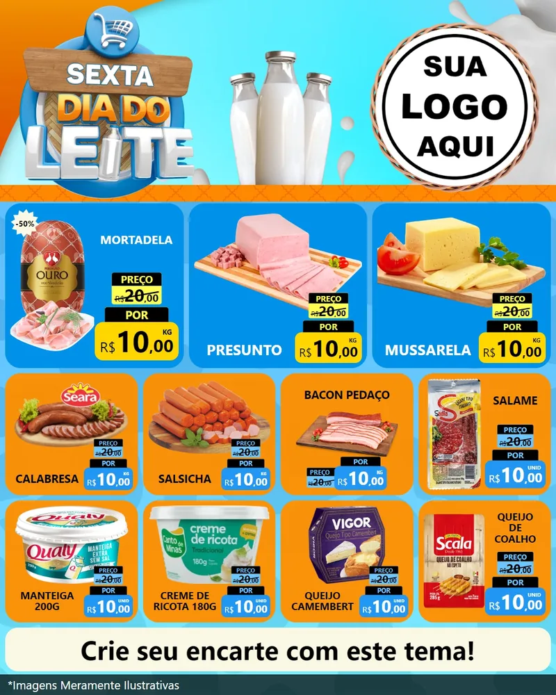 Modelo de Rede Social para Feed Instagram com o tema Sexta Dia do Leite para Frios e Laticínios