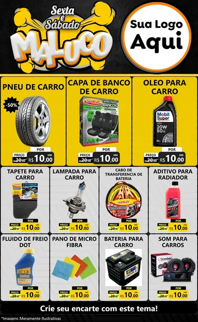 Modelo de Encarte para Encarte Grande com o tema Sexta e Sábado Maluco para Auto peças