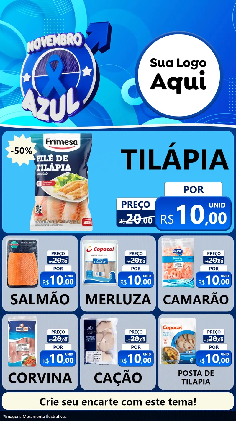 Modelo de Rede Social para Stories com o tema Novembro Azul para Peixaria