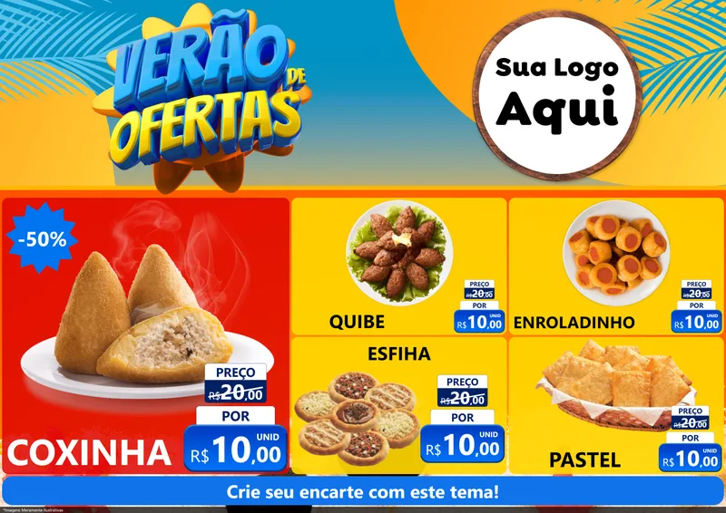 Modelo de Encarte para Encarte A4 Horizontal com o tema Verão de Ofertas para Salgadaria