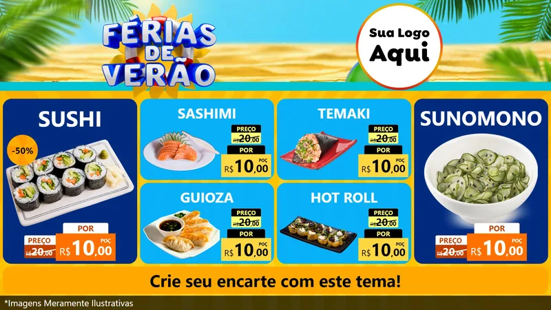 Modelo de TV para TV Horizontal com o tema Férias de Verão para Comida japonesa