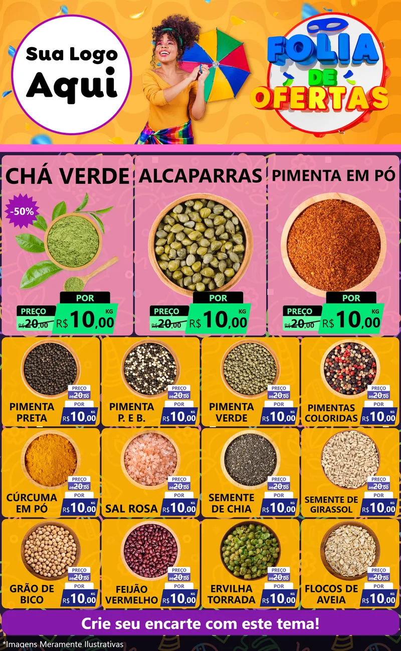 Modelo de Encarte para Encarte Grande com o tema Folia de Ofertas para Produtos Naturais