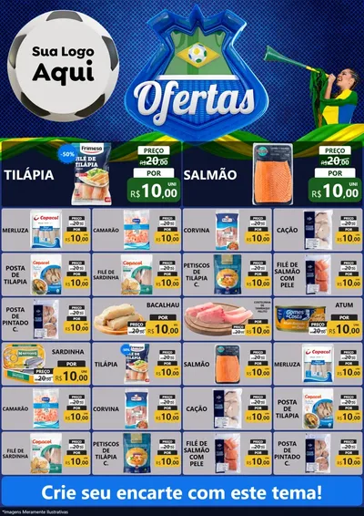 Modelo de Encarte para Encarte A4 Vertical com o tema Ofertas (Futebol) para Peixaria