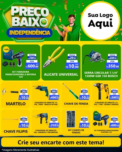 Modelo de Rede Social para Feed Instagram com o tema Preço Baixo de Independência para Maquinas e Ferramentas