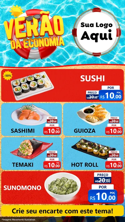 Modelo de TV para TV Vertical com o tema Verão da Economia para Comida japonesa