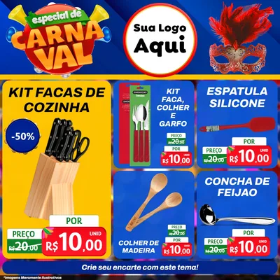 Modelo de Rede Social para Feed Facebook com o tema Especial de Carnaval para Utilidades Domésticas
