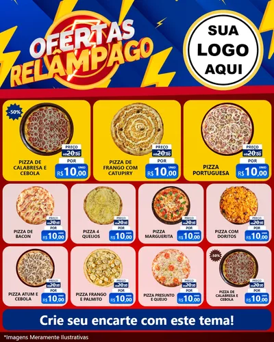 Modelo de Rede Social para Feed Instagram com o tema Ofertas Relâmpago para Pizzaria
