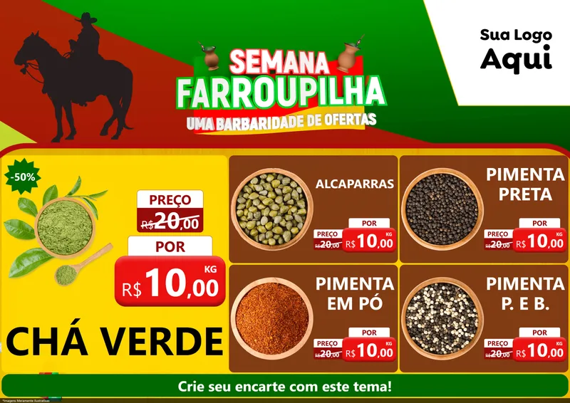 Modelo de Encarte para Encarte A4 Horizontal com o tema Semana Farroupilha - Uma Barbaridade de Ofertas para Produtos Naturais