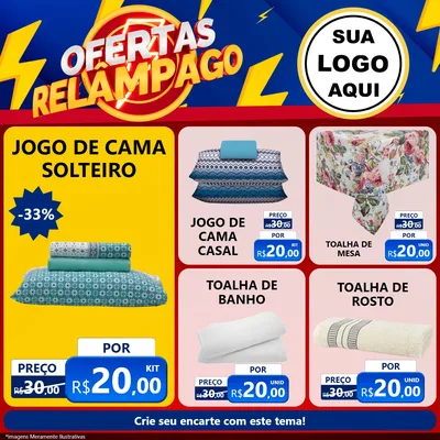 Modelo de Rede Social para Feed Facebook com o tema Ofertas Relâmpago para Cama, Mesa e Banho