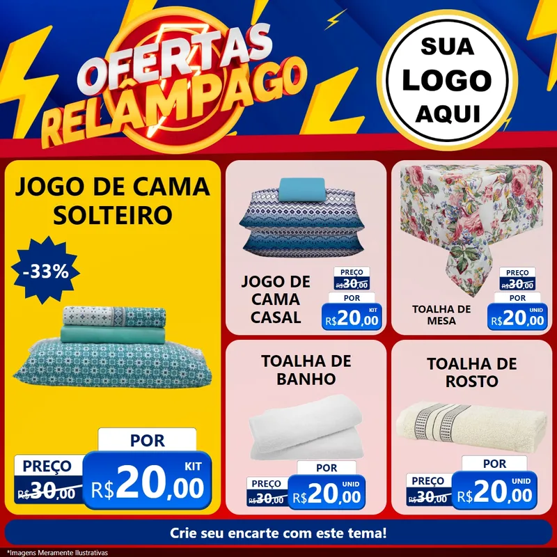 Modelo de Rede Social para Feed Facebook com o tema Ofertas Relâmpago para Cama, Mesa e Banho