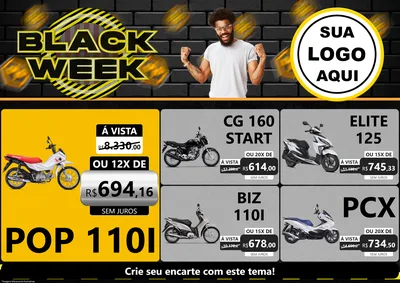 Modelo de Encarte para Encarte A4 Horizontal com o tema Black Week para Concessionaria de Motos