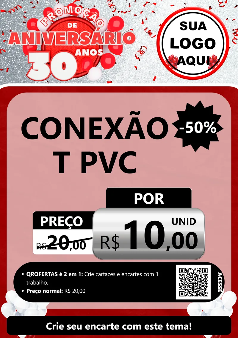 Modelo de Cartaz para Cartaz A4 Vertical com o tema Promoção de Aniversário - 30 Anos para Tubos e conexões