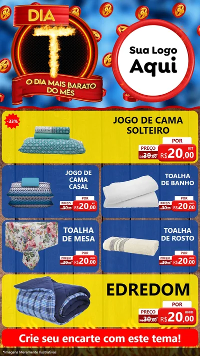 Modelo de TV para TV Vertical com o tema Dia T - O Dia Mais Barato Do Mês para Cama, Mesa e Banho