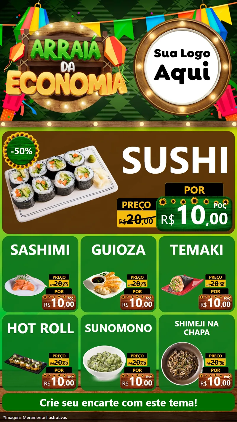 Modelo de Rede Social para Stories com o tema Arraiá de Economia para Comida japonesa