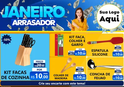 Modelo de Encarte para Encarte A4 Horizontal com o tema Janeiro Arrasador para Utilidades Domésticas