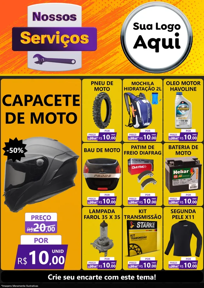 Modelo de Encarte para Encarte A4 Vertical com o tema Nossos Serviços para Moto peças