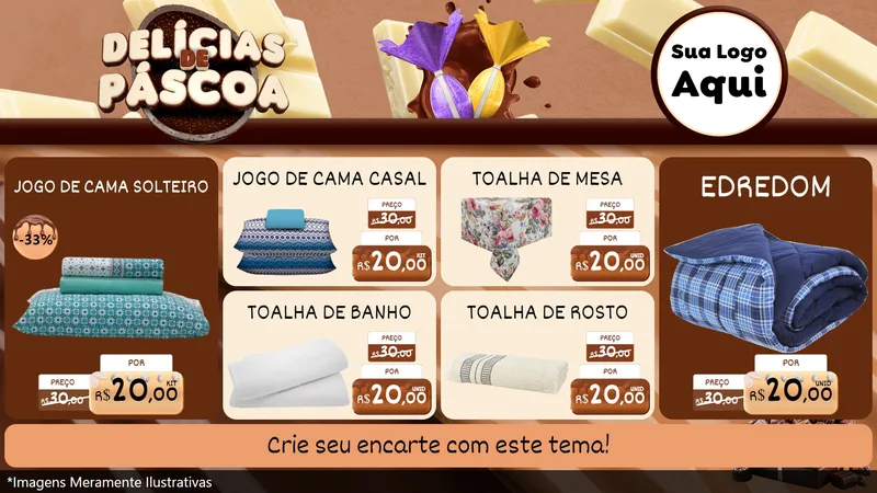 Modelo de TV para TV Horizontal com o tema Delícias de Páscoa para Cama, Mesa e Banho