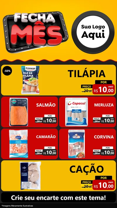 Modelo de TV para TV Vertical com o tema Fecha Mês para Peixaria