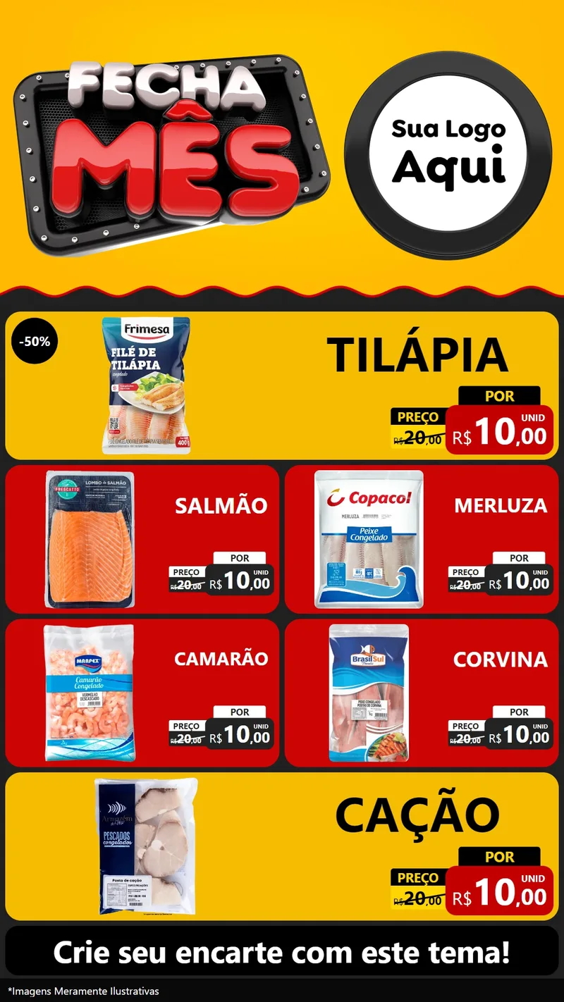 Modelo de TV para TV Vertical com o tema Fecha Mês para Peixaria