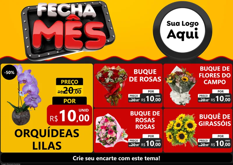 Modelo de Encarte para Encarte A4 Horizontal com o tema Fecha Mês para Floricultura e jardim