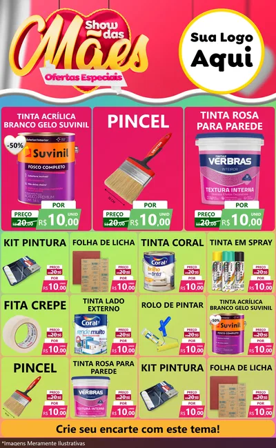 Modelo de Encarte para Encarte Grande com o tema Show das Mães - Ofertas Especiais para Tintas e Ferramentas