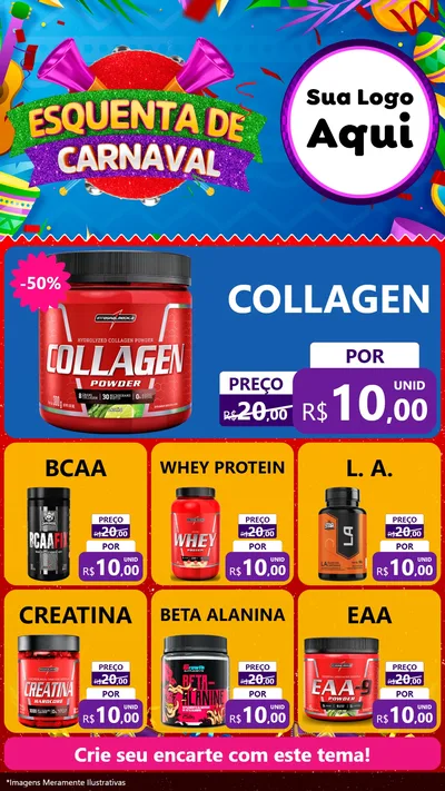 Modelo de Rede Social para Stories com o tema Esquenta de Carnaval para Suplementos alimentares