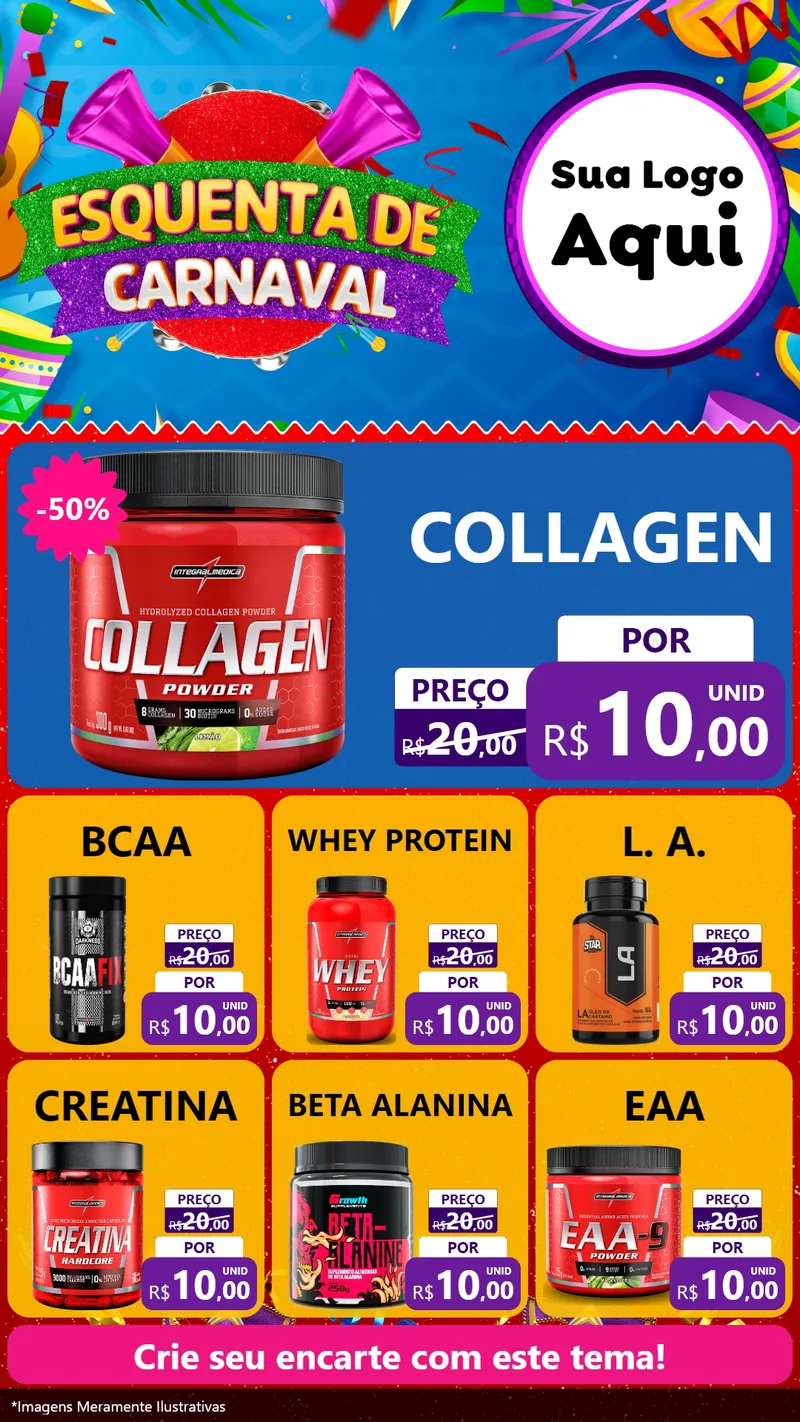 Modelo de Rede Social para Stories com o tema Esquenta de Carnaval para Suplementos alimentares