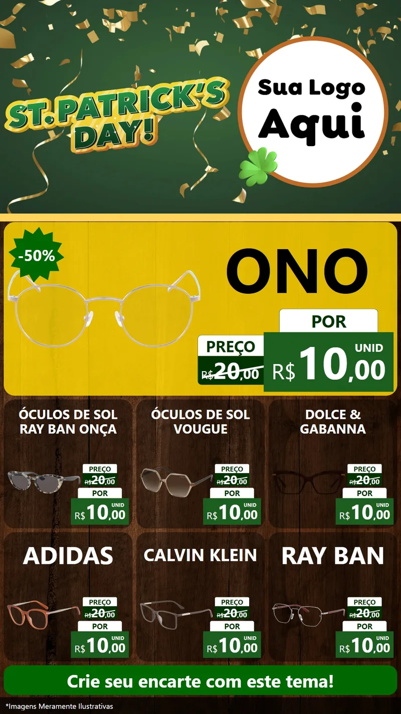 Modelo de Rede Social para Stories com o tema St Patriks Day para Óticas