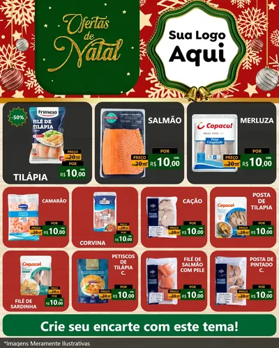 Modelo de Rede Social para Feed Instagram com o tema Natal de Ofertas para Peixaria