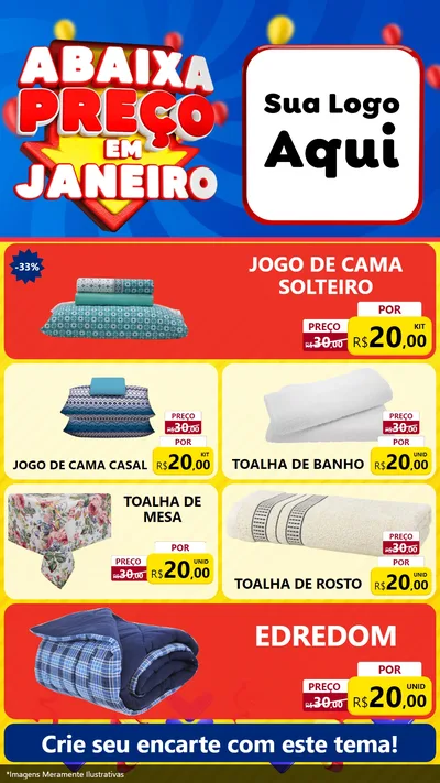 Modelo de TV para TV Vertical com o tema Abaixa Preço em Janeiro para Cama, Mesa e Banho