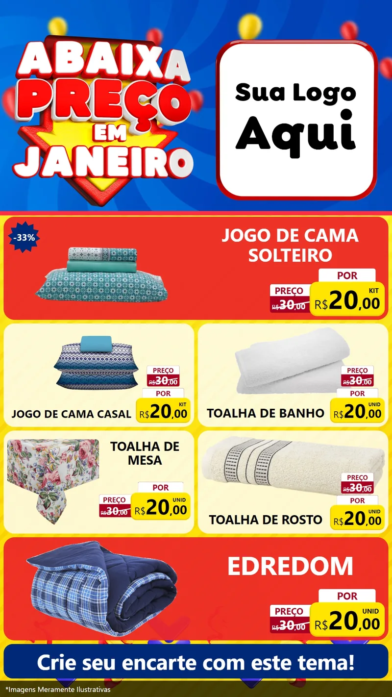 Modelo de TV para TV Vertical com o tema Abaixa Preço em Janeiro para Cama, Mesa e Banho