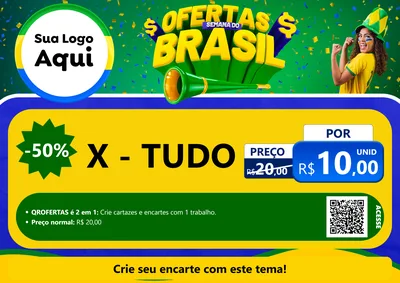 Modelo de Cartaz para Cartaz A4 Horizontal com o tema Ofertas Semana do Brasil para Hamburgueria