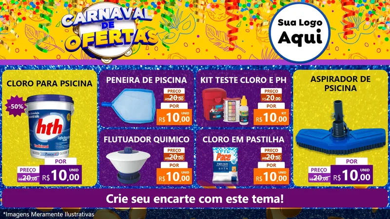 Modelo de TV para TV Horizontal com o tema Carnaval de Ofertas para Produtos para Piscina