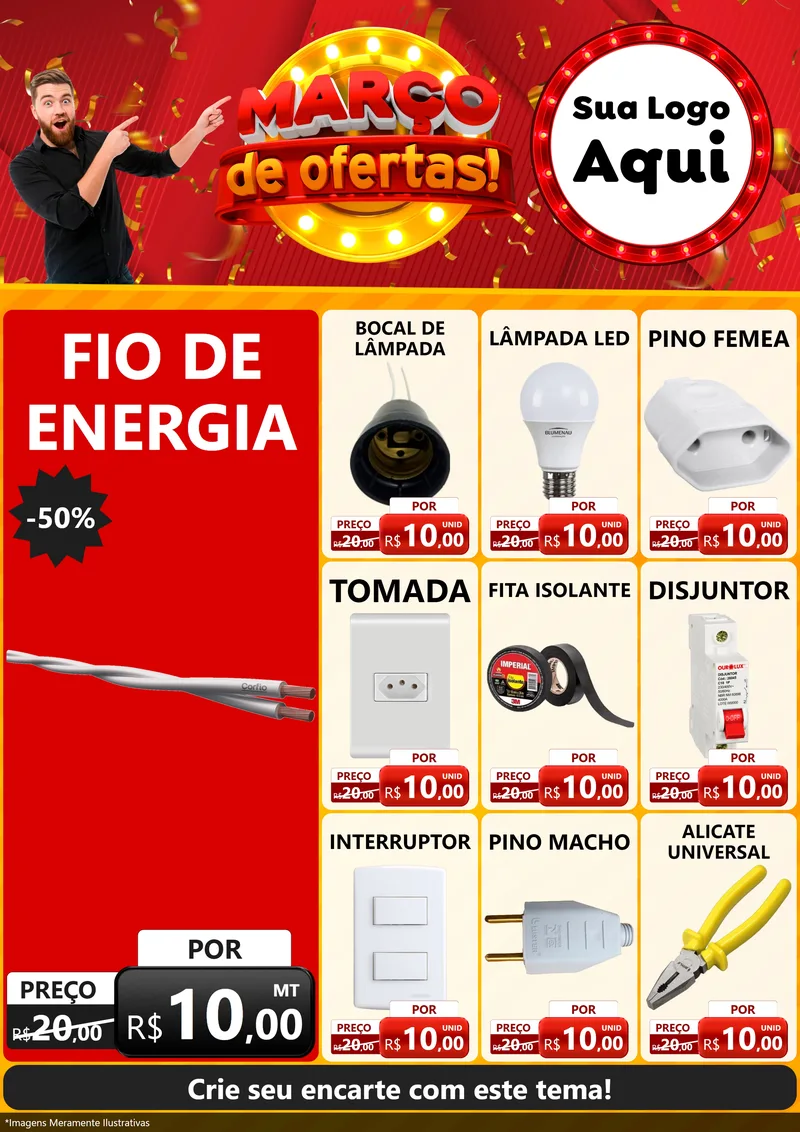 Modelo de Encarte para Encarte A4 Vertical com o tema Março de Ofertas! para Materiais Elétricos