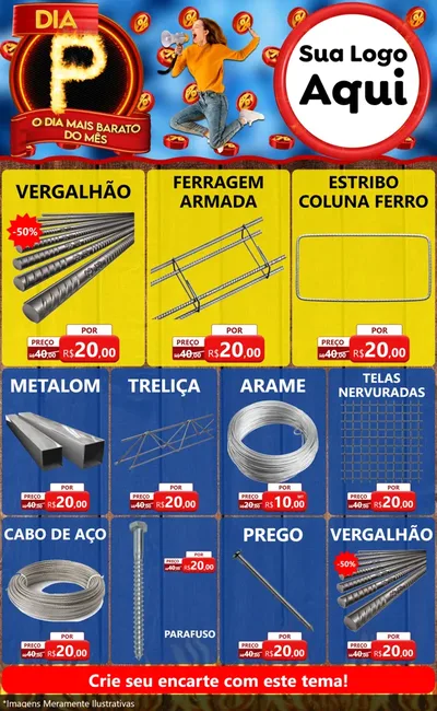 Modelo de Encarte para Encarte Grande com o tema Dia P - O Dia Mais Barato Do Mês para Ferragens