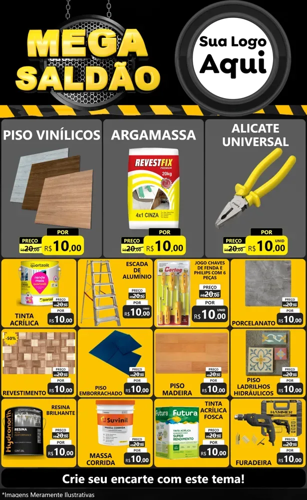 Modelo de Encarte para Encarte Grande com o tema Mega Saldão para Material para Construção