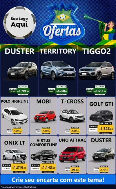 Modelo de Encarte para Encarte Grande com o tema Ofertas (Futebol) para Concessionaria de Carros