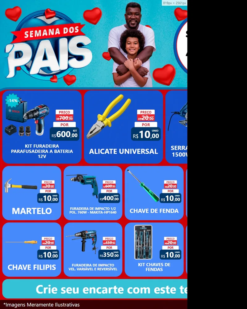 Modelo de Rede Social para Feed Instagram com o tema Semana Dos Pais para Maquinas e Ferramentas