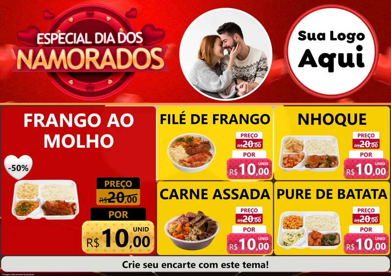 Modelo de Encarte para Encarte A4 Horizontal com o tema Especial Dia Dos Namorados para Restaurante