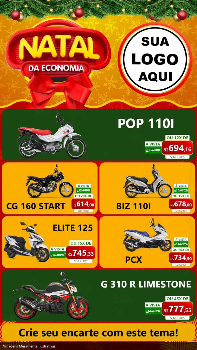 Modelo de TV para TV Vertical com o tema Natal da Economia para Concessionaria de Motos