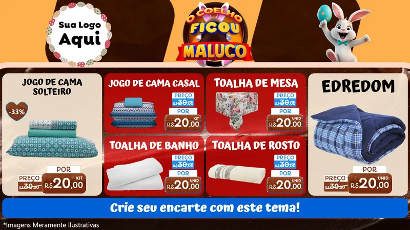 Modelo de TV para TV Horizontal com o tema O Coelho Ficou Maluco - Páscoa para Cama, Mesa e Banho