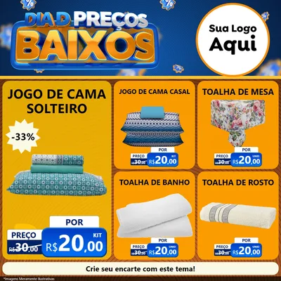 Modelo de Rede Social para Feed Facebook com o tema Dia D Preço Baixo para Cama, Mesa e Banho